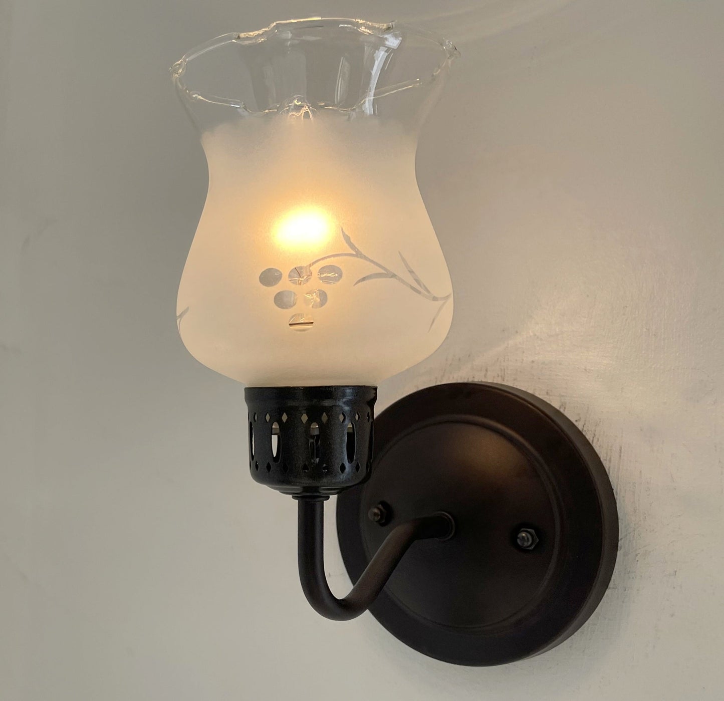 RETRO Etched Antique 1960's Glass Wall Sconce Light Fixture