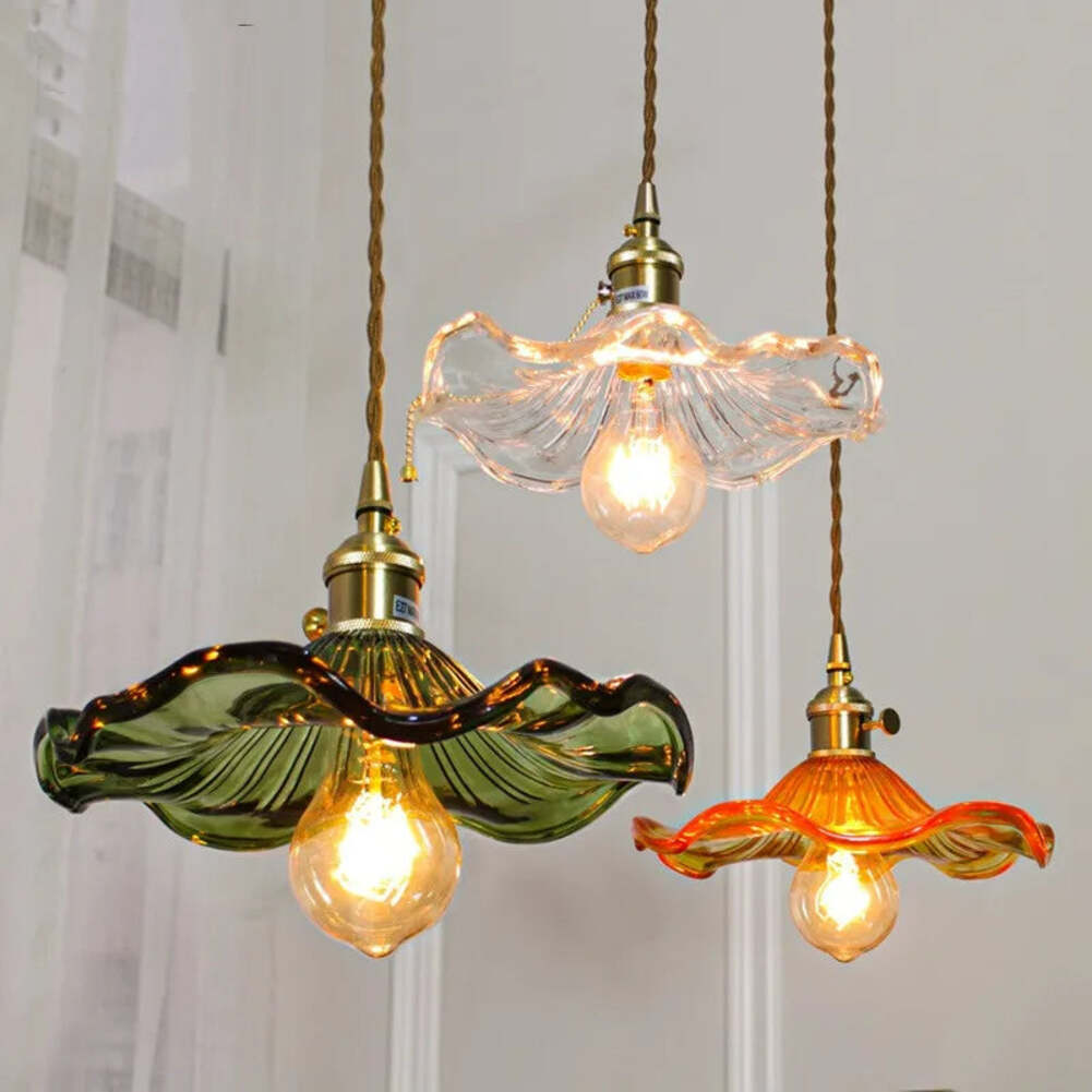 Retro Flower Glass Pendant Light