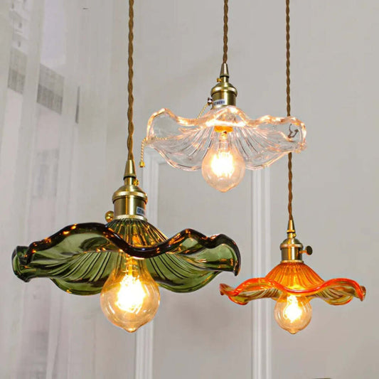 Retro Flower Glass Pendant Light