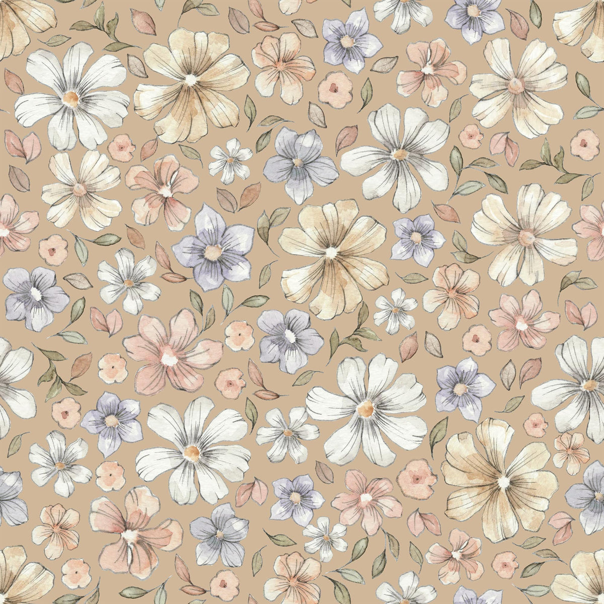 Terracotta Meadow Retro Floral Wallpaper