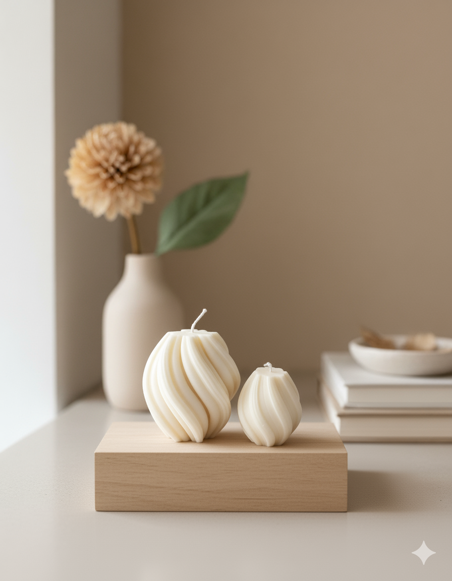 Ribbed Twirl Candle - Handcrafted Soy Wax Decorative Accent