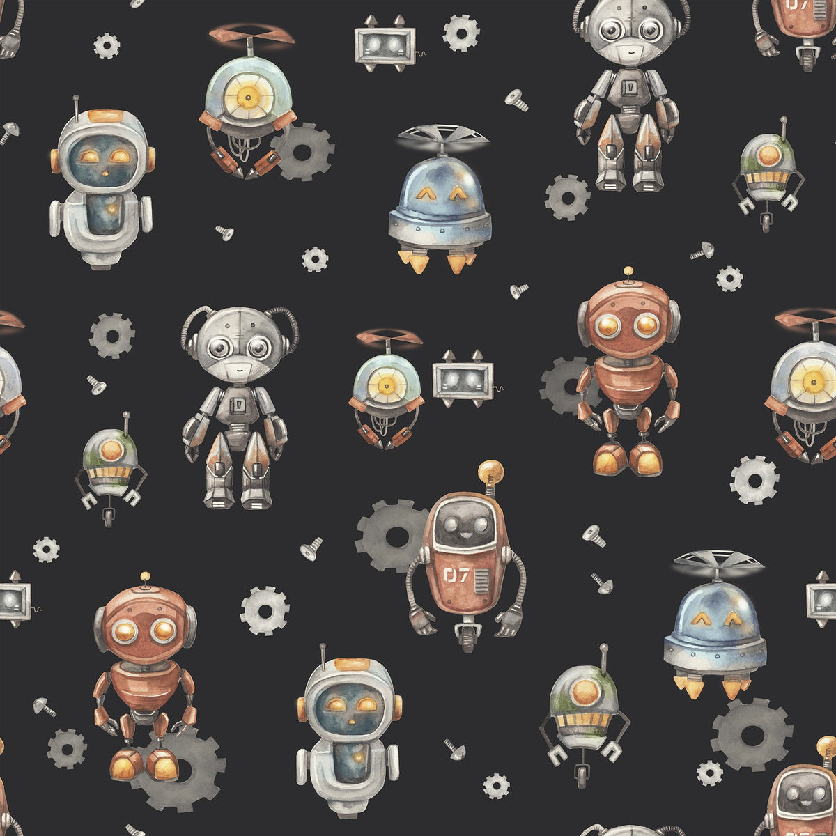 Retro Robot Wallpaper – Playful Kids & Nursery Wallcovering