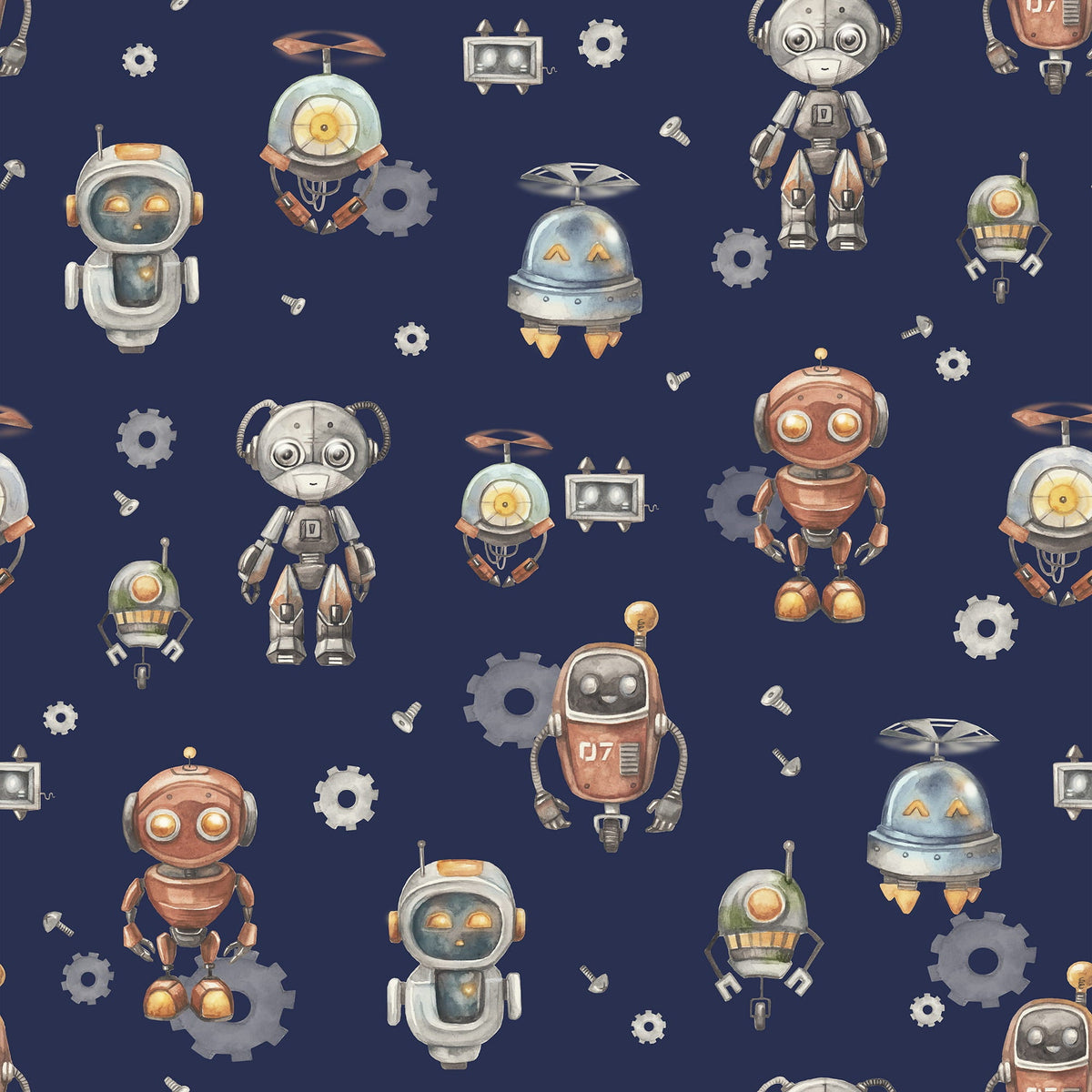 Robot Adventure Wallpaper in Navy