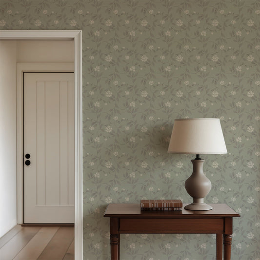 Blythe Sage Green Wallpaper | Vintage Floral Trail