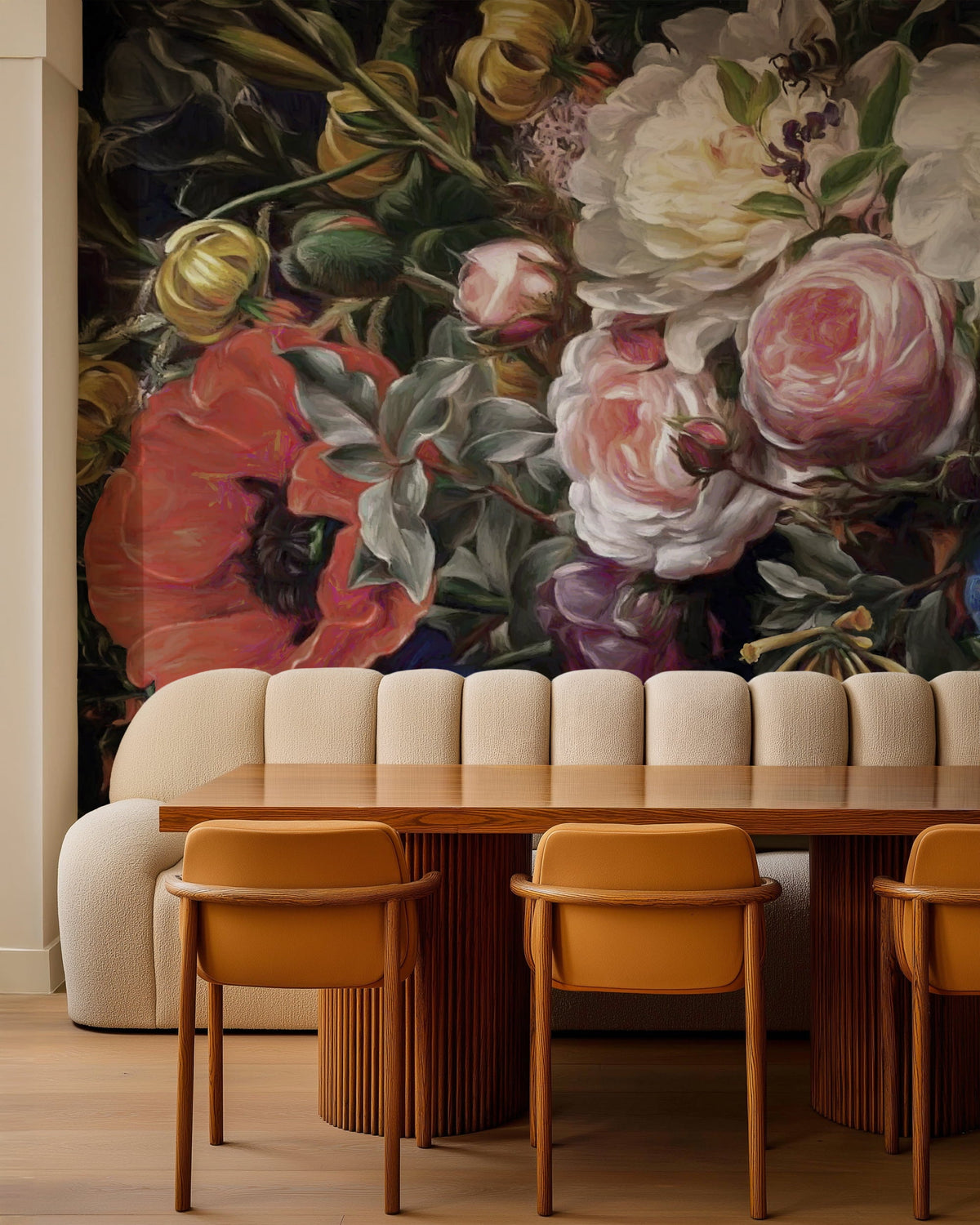 Dark Floral Poppy & Rose Bouquet Wallpaper Mural