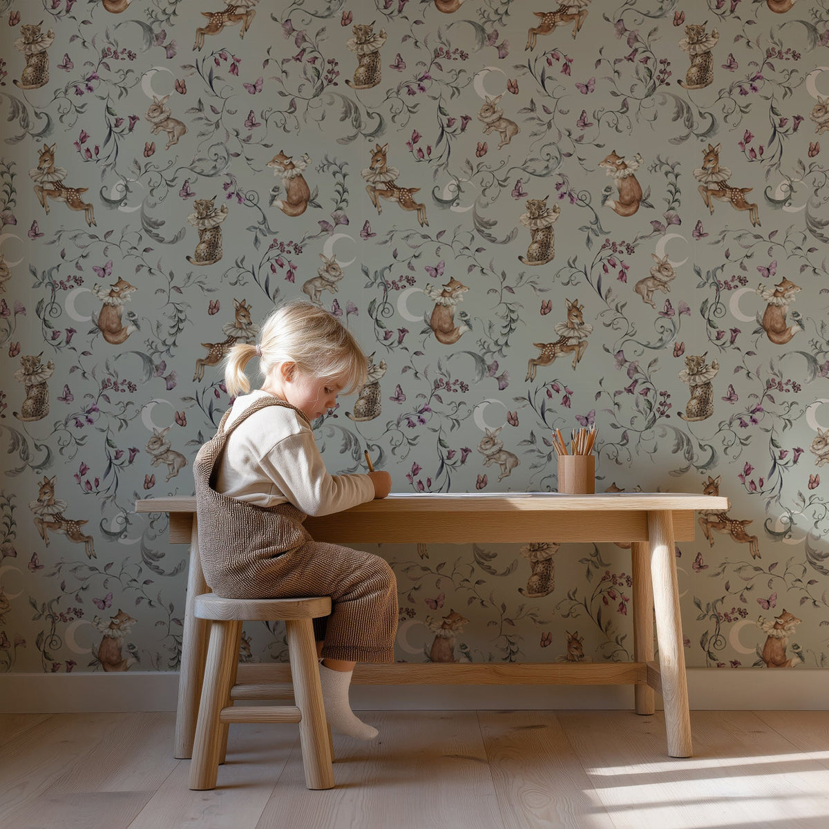 Whimsical Woodland Wallpaper – Enchanted Animals & Floral Vines
