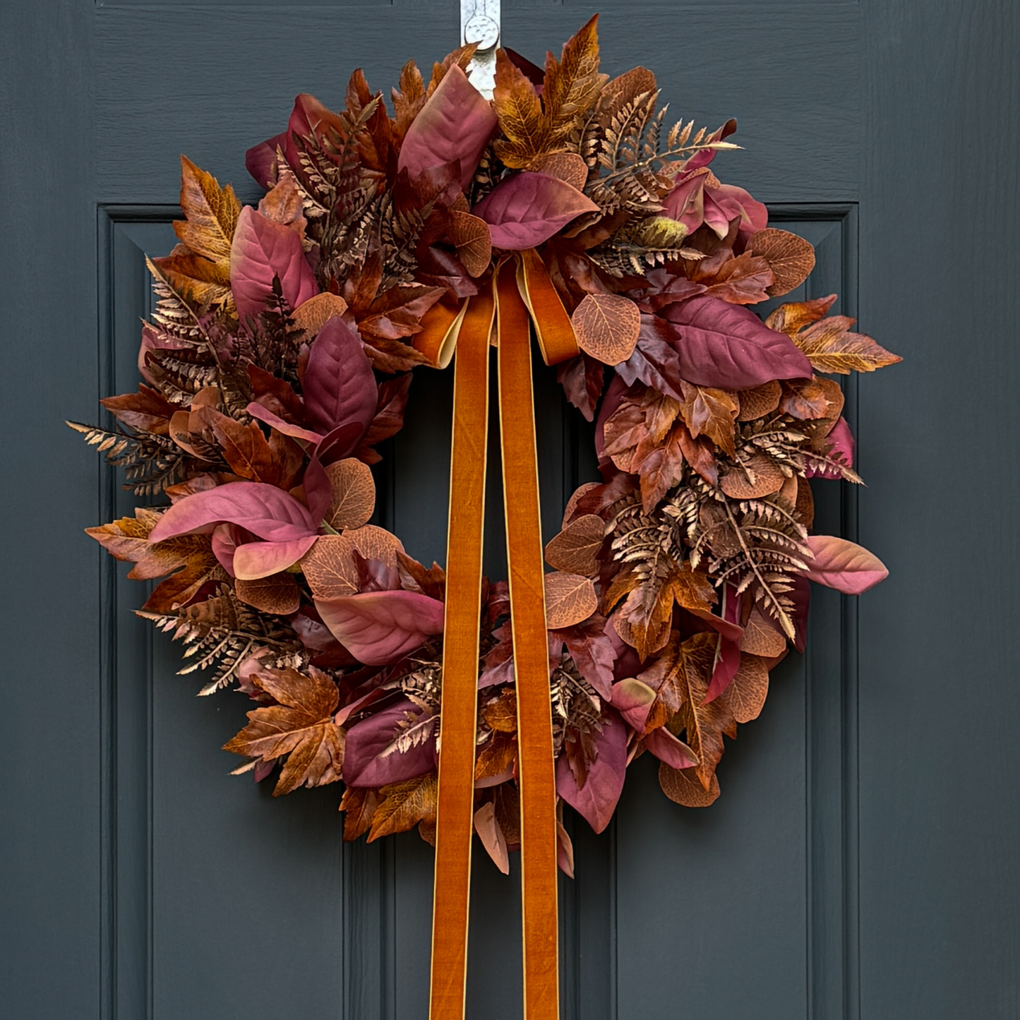 Rust and Copper Fall Wreath with Velvet Bow