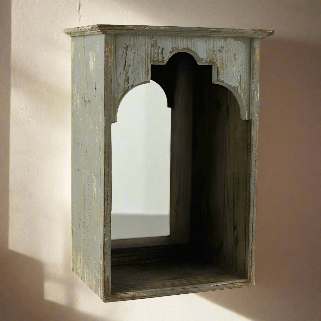 Rustic Arched Wall Niche with Mirror