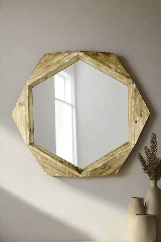 Rustic Hexagonal Wood Vintage Wall Mirror