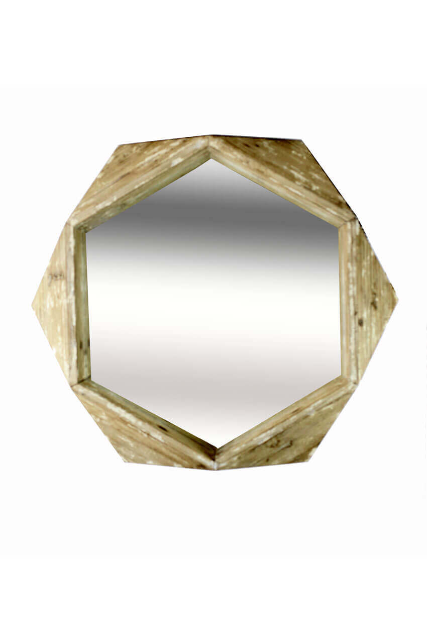 Rustic Hexagonal Wood Vintage Wall Mirror
