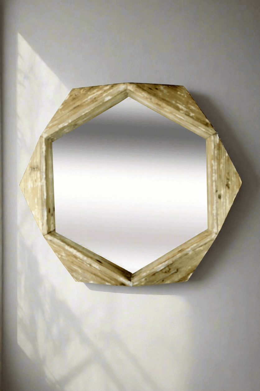 Rustic Hexagonal Wood Vintage Wall Mirror