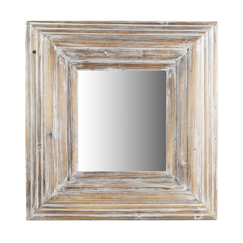 Rustic Whitewashed Square Vintage Wood Wall Mirror
