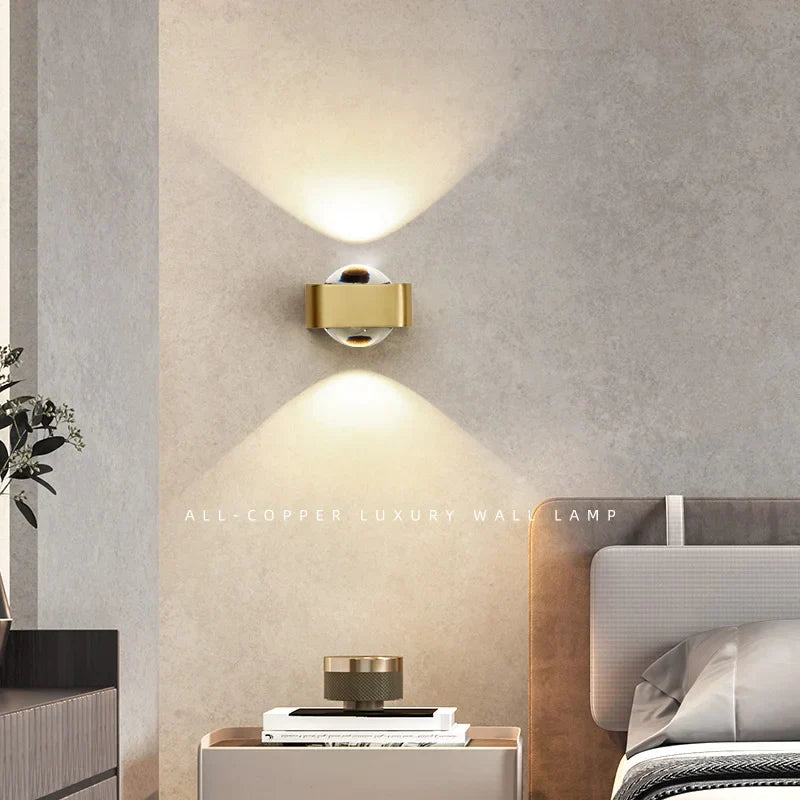 Square Copper Bedroom Wall Lamp - Modern High-End Luxury LED Light for Living Room, Double Head Atmosphere Spotlights, and Sconce Decoration