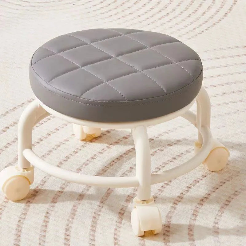 Synthetic Leather Round Stool with Universal Wheels