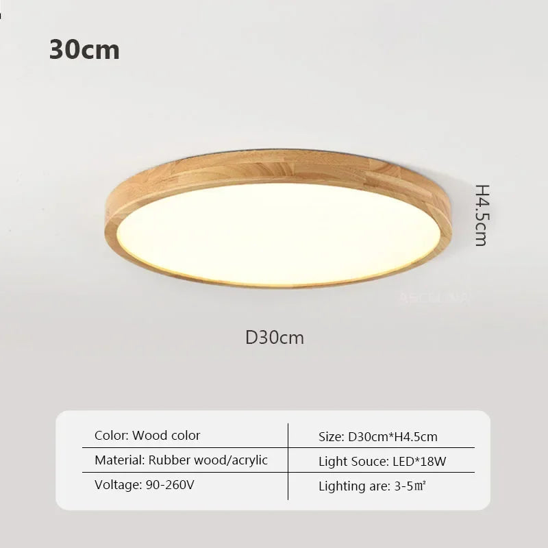 LED Ultra-thin Ceiling Lamp - Nordic Wooden Decorative Lamp - Perfect for Bedroom, Living Rooms, Balcony, and Corridor - Modern Iron and Acrylic Lighting Fixture