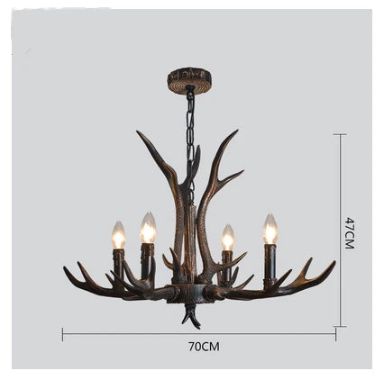 American Industrial Antler Chandelier with Vintage Black Lampshade - Perfect for Dining Rooms, Villas, and Living Spaces