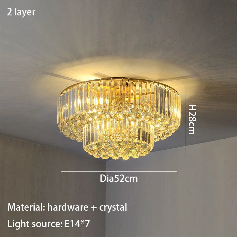 Modern Golden Rectangle Round Crystal Ceiling Light - Elegant LED Lighting for Living Rooms, Dining Rooms, and Bedrooms