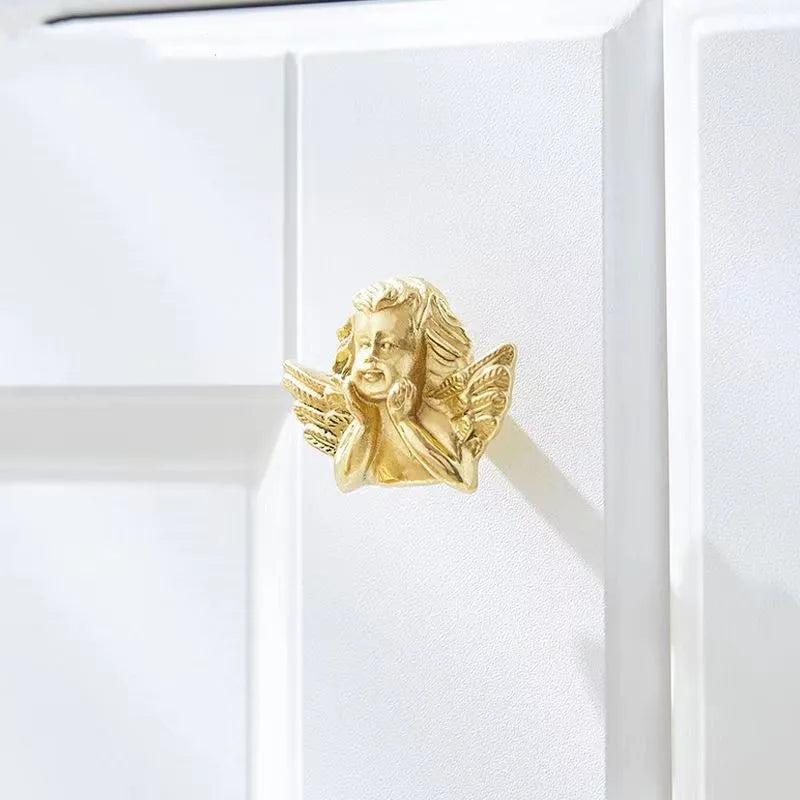 Brass European Angel Cabinet Handles - Vintage Gold Knobs for Wardrobes, Dressers, and Drawers