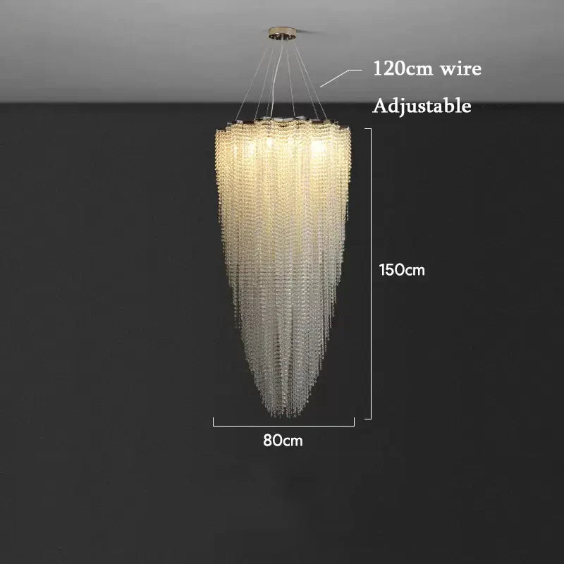 Modern Crystal Chandelier - Luxury Staircase Illumination with Chrome Accents and LED Elegance