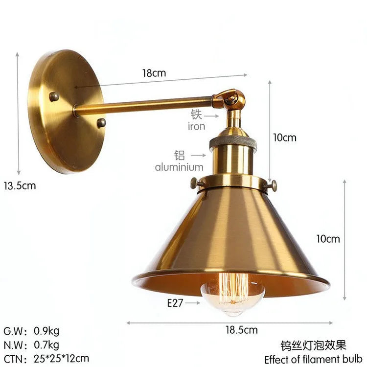 Bronze American Retro Iron Wall Lamps - Nordic Minimalist Style for Study, Bedroom, Bedside, and Home Decoration