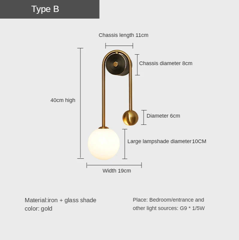Elegant Modern Wall Lamp with Glass Ball Lampshade - LED Gold Luminaire Ideal for Home Decor, Living Room, Bedroom, and Interior Lighting Sconce with Nordic Flair