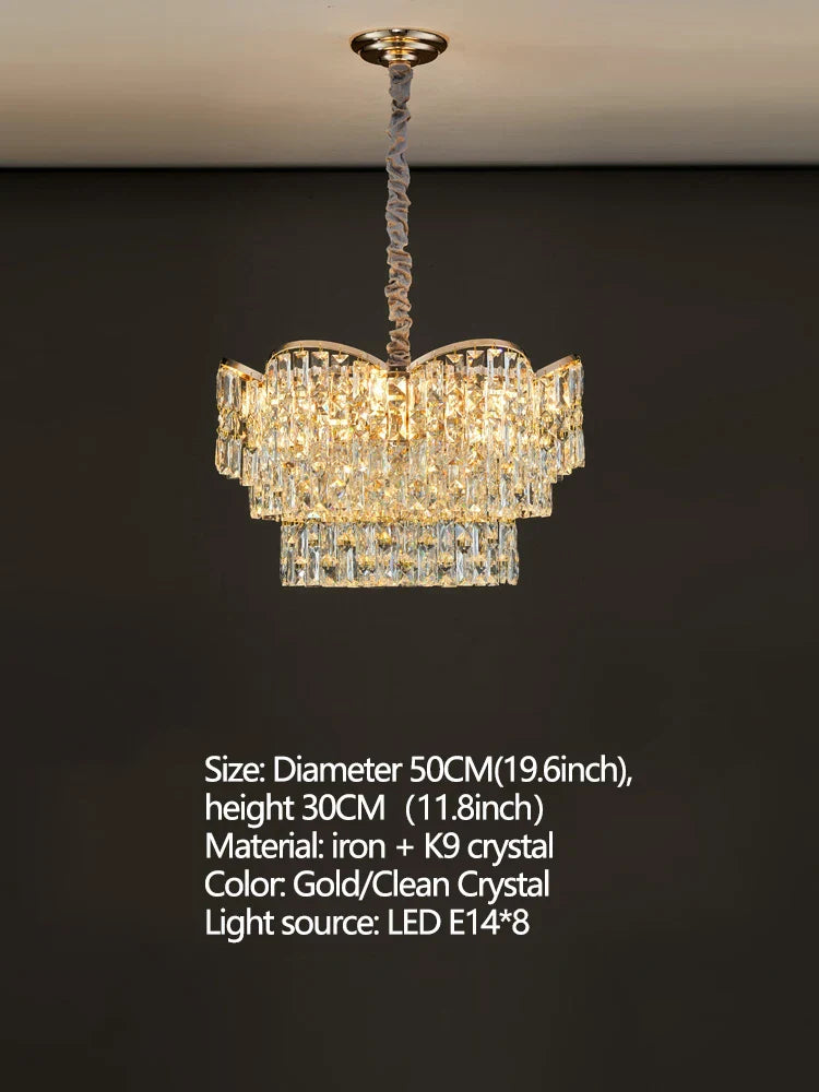 New Design Light Luxury Clean Crystal Chandelier Living Room Lamp Modern Simple Atmosphere Golden Luxury Villa Bedroom Lamp