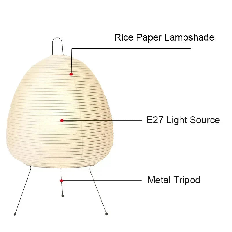 Japanese Rice Paper Lantern LED Table Lamp - Artistic Decor for Living Room, Bedroom, and Study