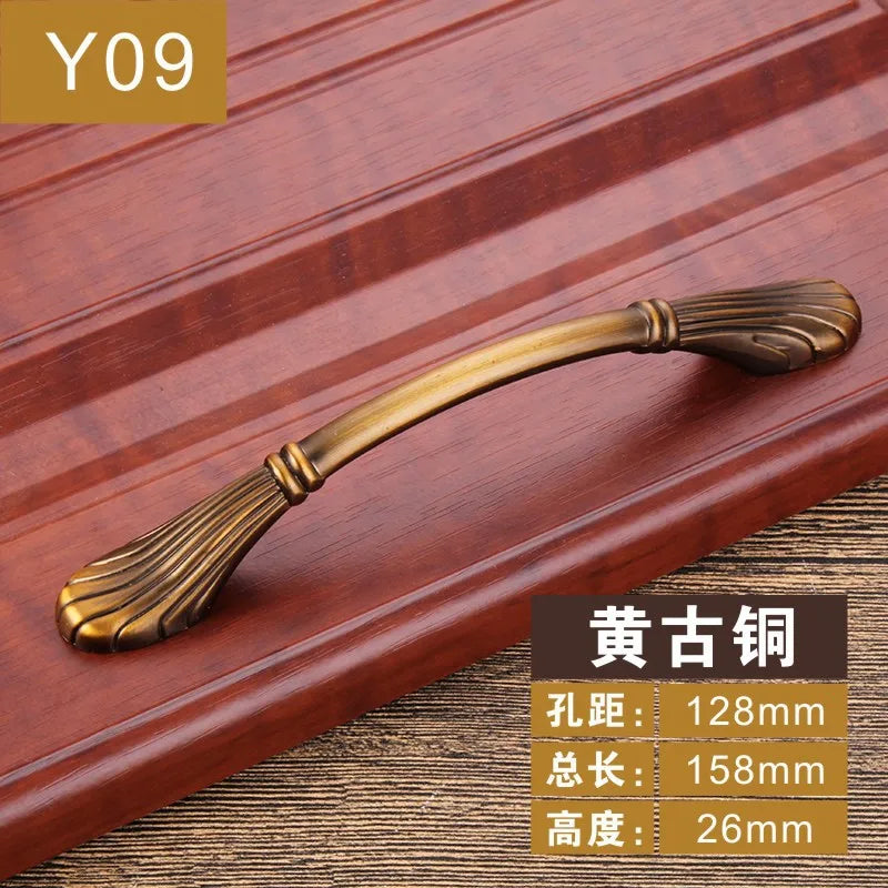 Antique Yellow Bronze Cabinet Handles - Brushed Vintage Drawer Pulls for Kitchen and Wardrobe Doors