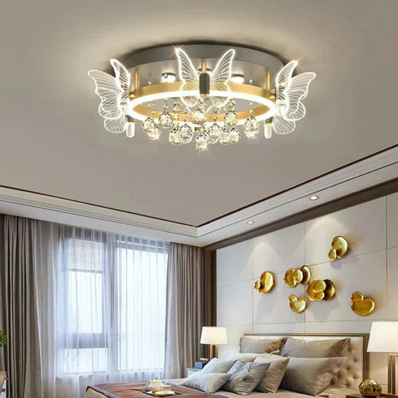 Cartoon Children's Room Crystal Ceiling Light - Butterfly Chandelier and Balloon LED Bedroom Light for Girl's Room