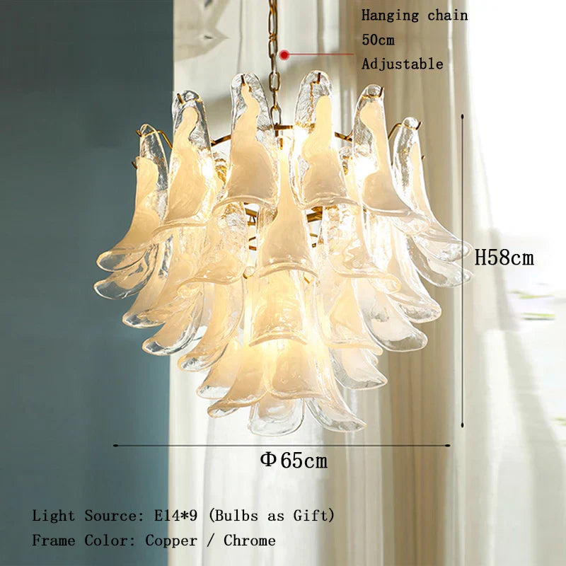 Elara White Petal Glass LED Chandelier for Staircase & Villa Décor