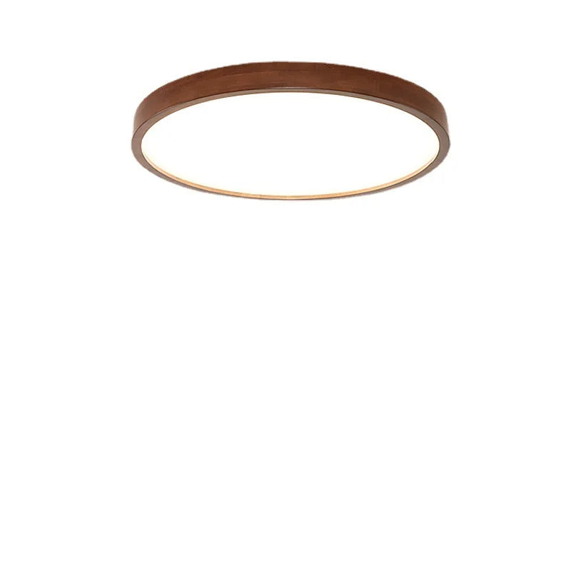Walnut Ceiling Lamp - Ultra-thin Round Wood Design - Nordic Chandelier for Bedroom, Study, Balcony, and Corridor Lighting