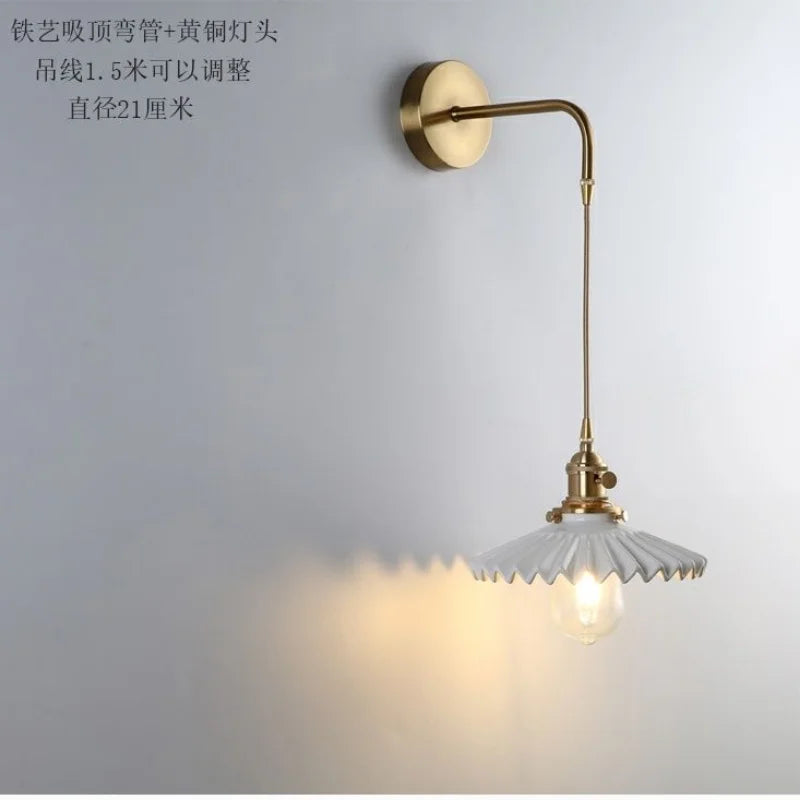 Modern Glass Wall Sconce Light Fixture - Elegant Bedroom, Restaurant, and Corridor Decor with Copper Flower Plug