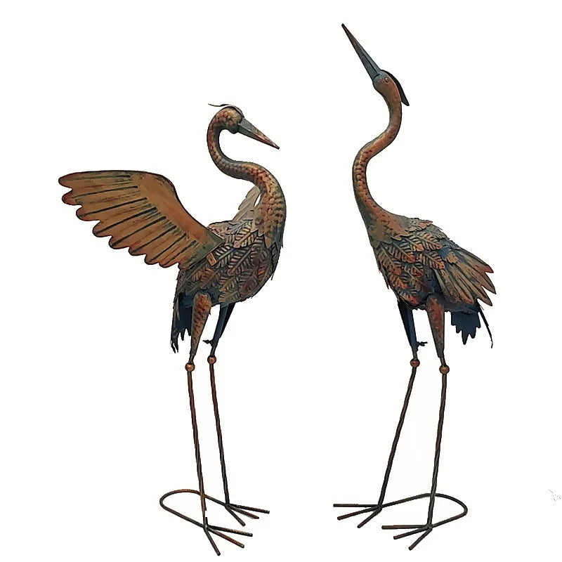 2pc/pack Garden Metal Crane Statues Ornaments Patio Lawn Pond Yard Bird Art Decor Outdoor Standing Iron Heron Sculpture 83/94cm