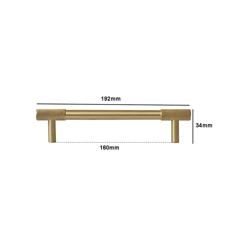 Solid Brass Knurled Cabinet Handles – Satin Gold Long Wardrobe Bar Pulls and Drawer T-Bars