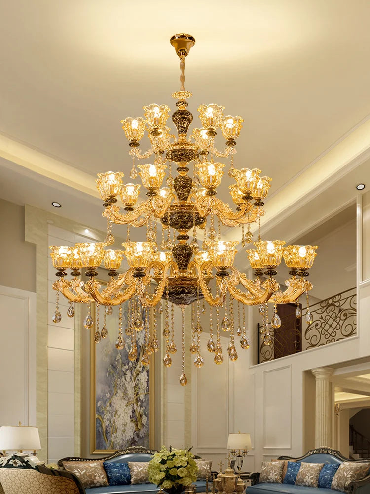 European Style Golden Chandelier - Elegance for Living Rooms, Hotels, Staircases, Villas with Multi-Layer Crystal Luxury
