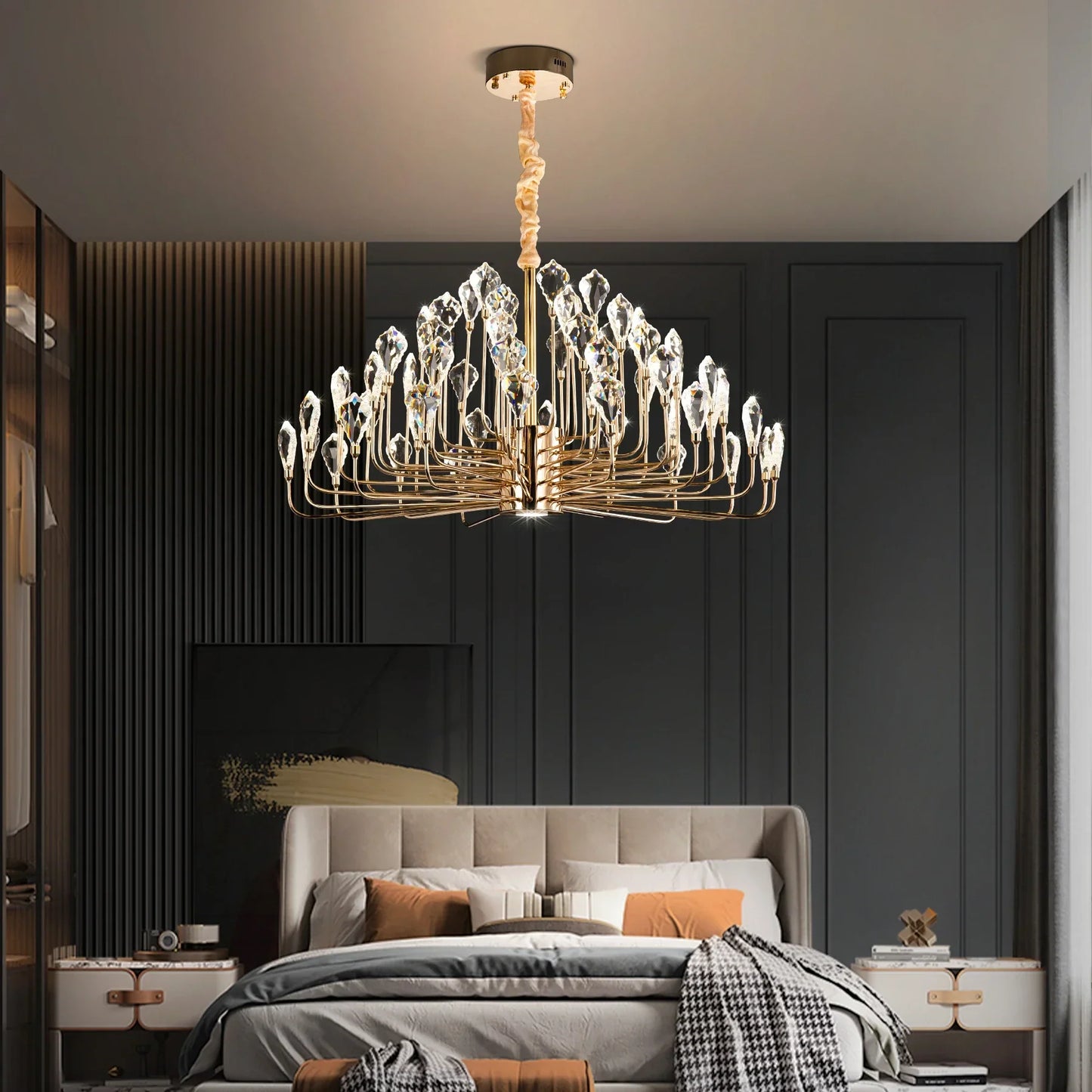 Serena Gold Crystal LED Chandelier – Modern Pendant Light for Dining & Living Room
