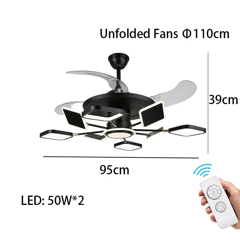 Nordic Ceiling Fans with LED Light - Remote Control Silent Retractable Blades Lamp for Home