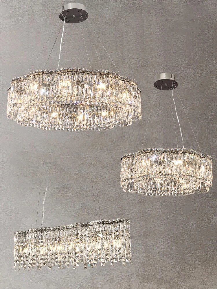 Elegant Chrome Stainless Steel K9 Crystal Chandelier - A Modern Luxury Lighting Fixture for Living Rooms, Bedrooms, and Dining Spaces