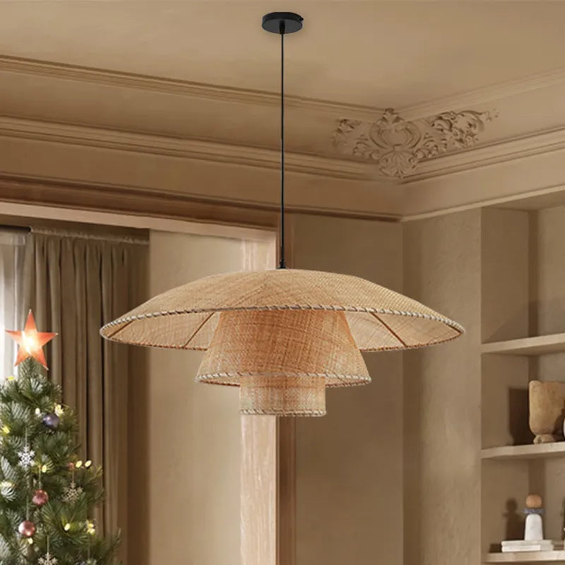Retro Wabi-Sabi Rattan Pendant Light - Vintage Country Charm for Living Rooms, Bedrooms, Dining Areas, and Table Chandelier Lighting