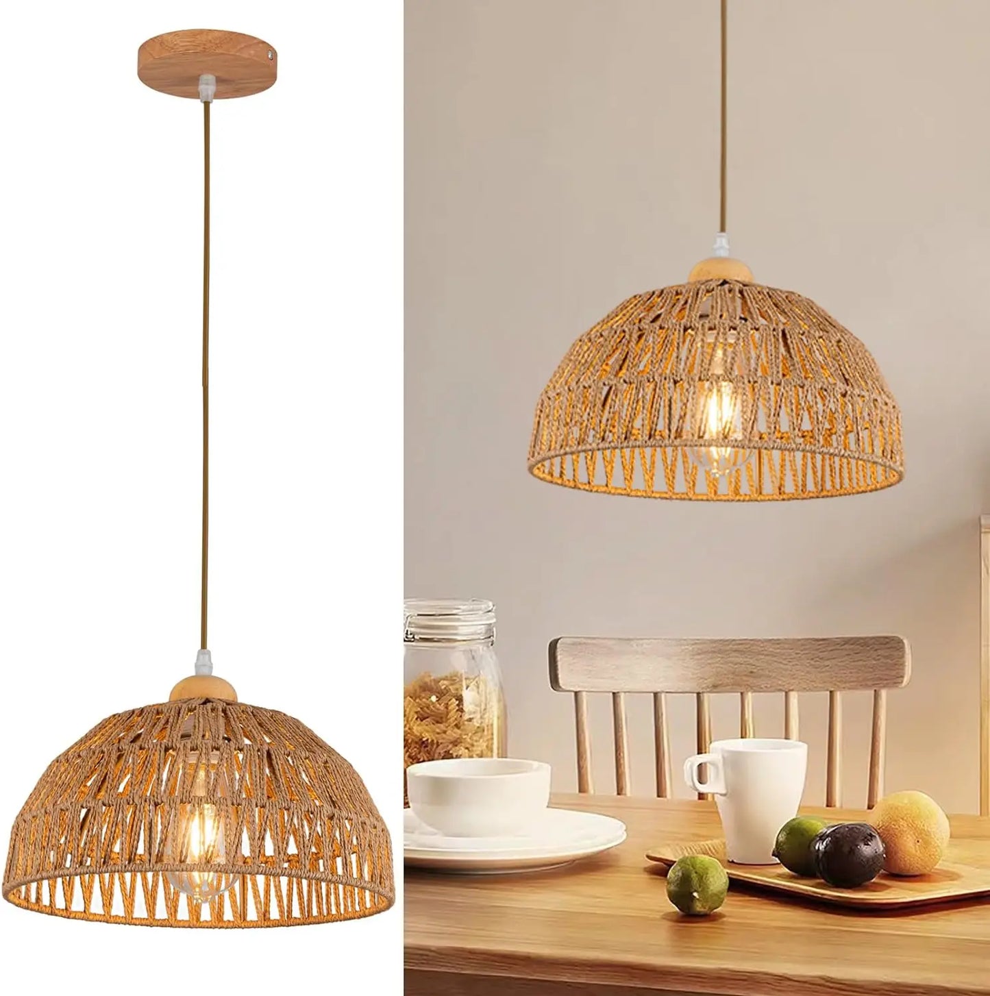 Boho Rattan Flush Mount Ceiling Light - Hand-Woven Elegance for Your Space