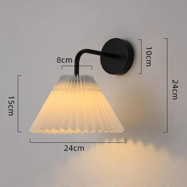 Modern LED Wall Lamp with Metal Curved Pleated Lampshade - Nordic Room Decor for Living Room, Aisle, and Background Wall Lighting