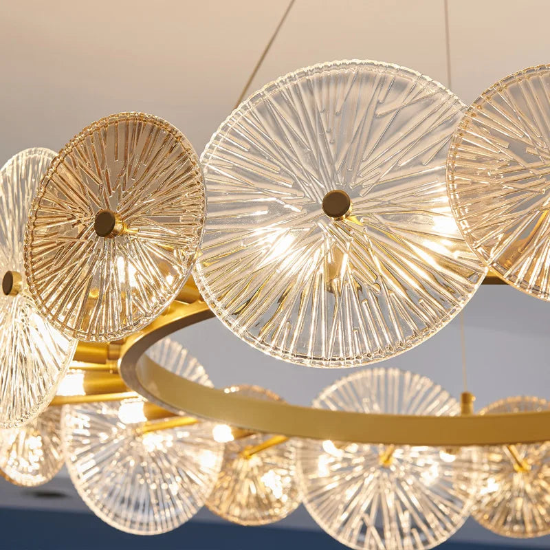 Sleek Postmodern Gold Electroplated Dining Chandelier - G9 Lighting for Bedrooms and Living Rooms - Indoor Luxury Glass Plate Fixture