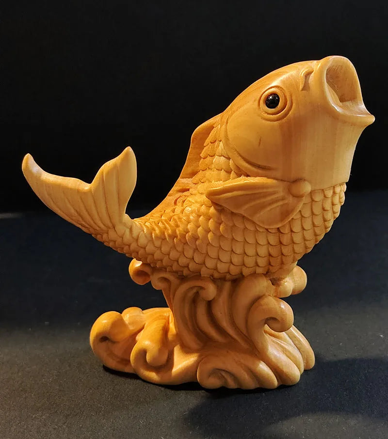 Q4686 - 6.7X 6.2 x 6.2 cm Hand Carved Boxwood Netsuke Figurine : Lovely Fish