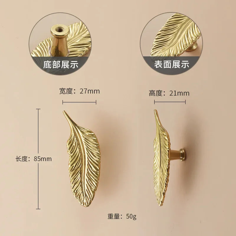 Luxury Brass Flower and Leaf Cabinet Handles – Chinese-Style Decorative Pulls for Wardrobes and Drawers