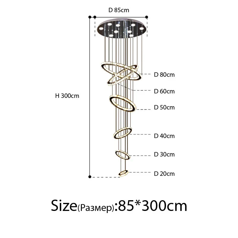 Modern Luxury Crystal Staircase Chandelier - Rings Design for Loft, Villa, and Lobby Indoor Lighting