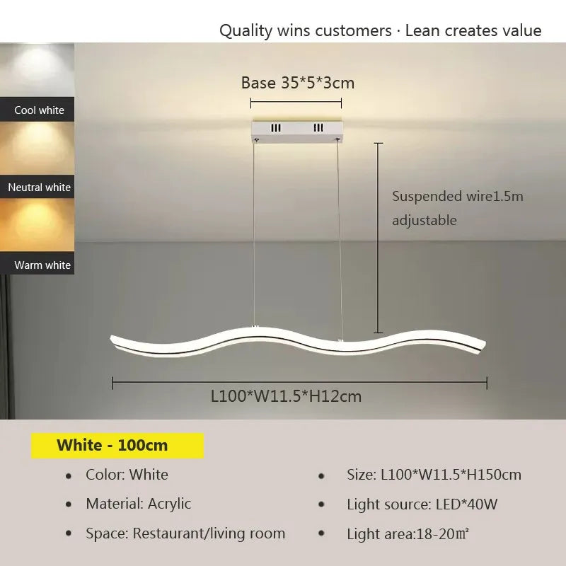 Sleek LED Wave Pendant Light - Minimalist Elegance for Dining Rooms and Creative Restaurant Decor