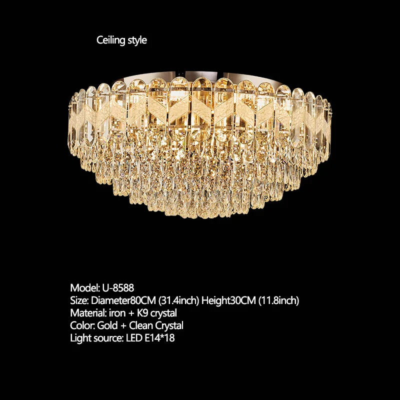 Modern Light Luxury Crystal Chandelier - Gold Finish for Dining and Living Rooms with Free Shipping