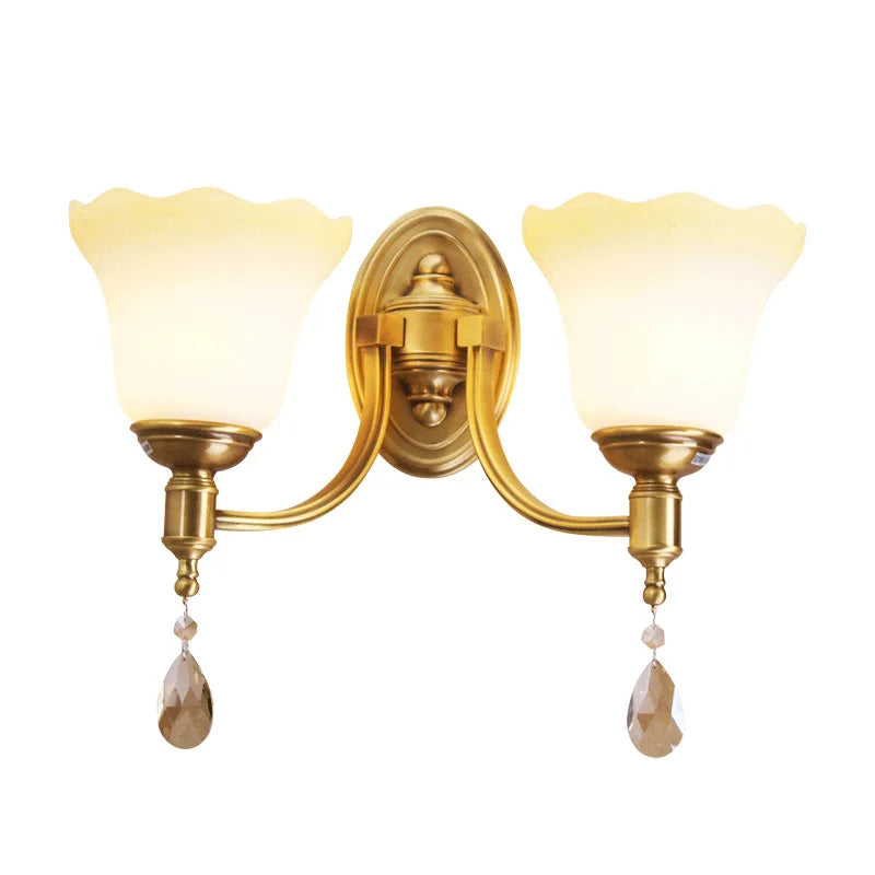 Sophia - European-style Glass Wall Lamp Warm Living Room TV Background Wall Bedroom Bedside Double Head All Copper Simple Wall Lamp