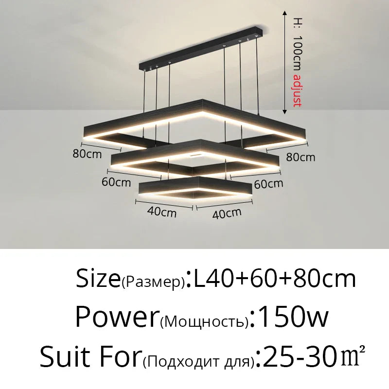 Nordic Designer Square Aluminum Chandelier - Modern LED Lighting for Living Rooms, Dining Tables, and Indoor Decor