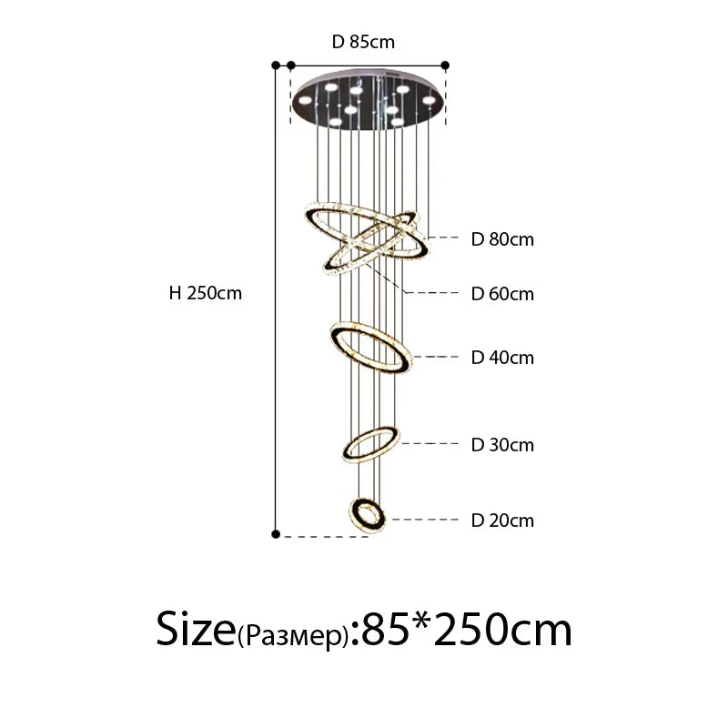 Modern Luxury Crystal Staircase Chandelier - Rings Design for Loft, Villa, and Lobby Indoor Lighting